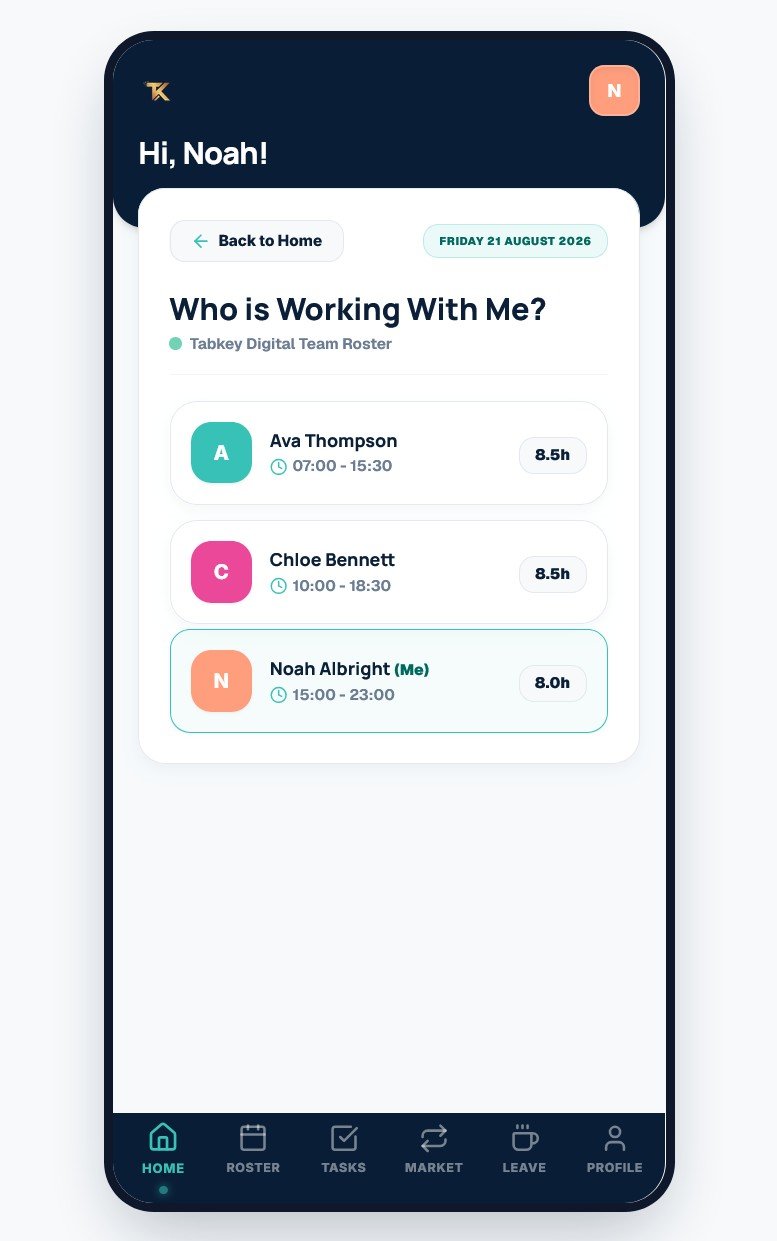 TabKey mobile who is working screen